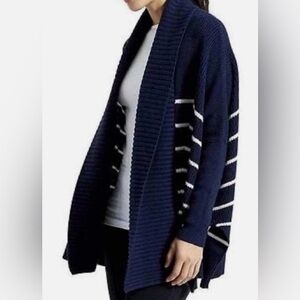 Athleta Chunky Knit Navy Stripe Dolman Open Sweater Cardigan XS EUC